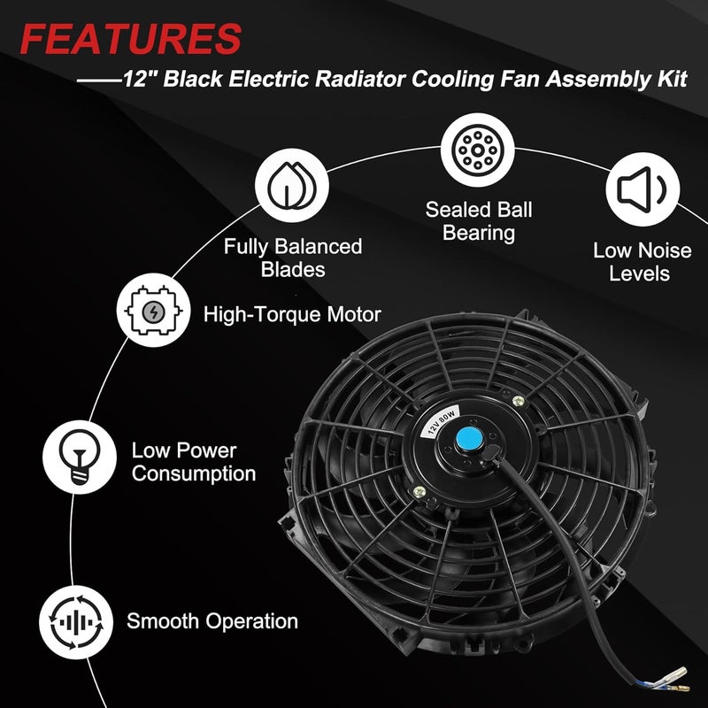 JDMSPEED New 12" Inch Universal Slim Fan Push Pull Electric Radiator Cooling 12V Mount Kit - Image 2